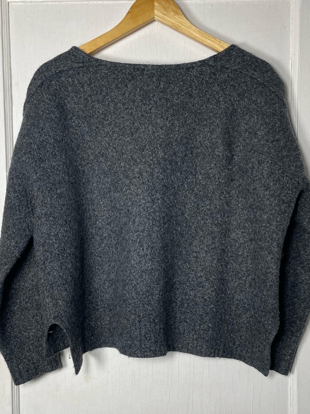 LINE Merino Wool Cashmere Sweater L Charcoal Gray Relaxed Boxy Knit Fall Cozy - Picture 2 of 7